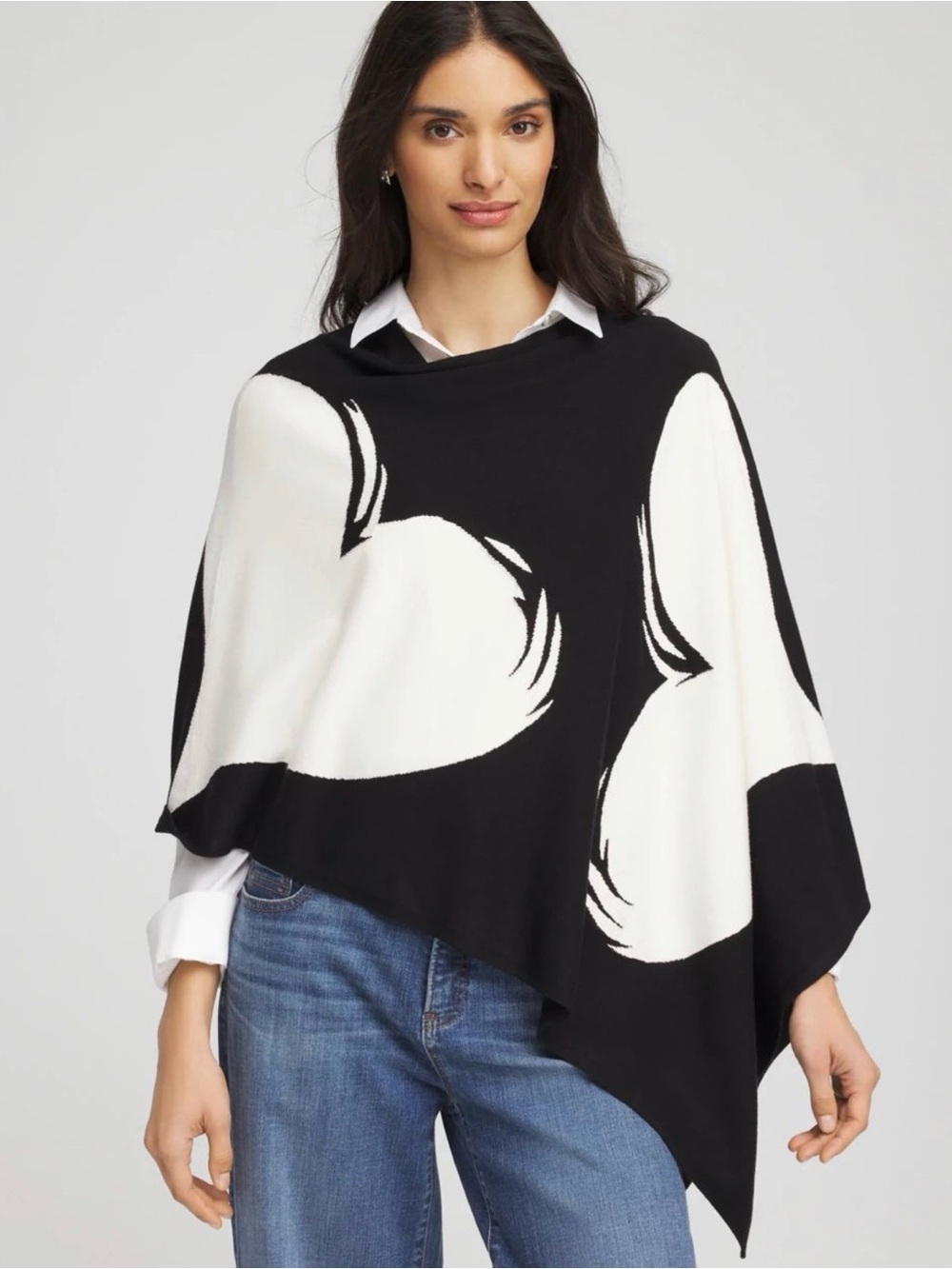 Chico's Black and White Heart Motif Poncho
